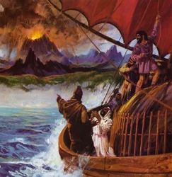 Karthager beobachten einen Feuer speienden Berg, d.h. einen Vulkan